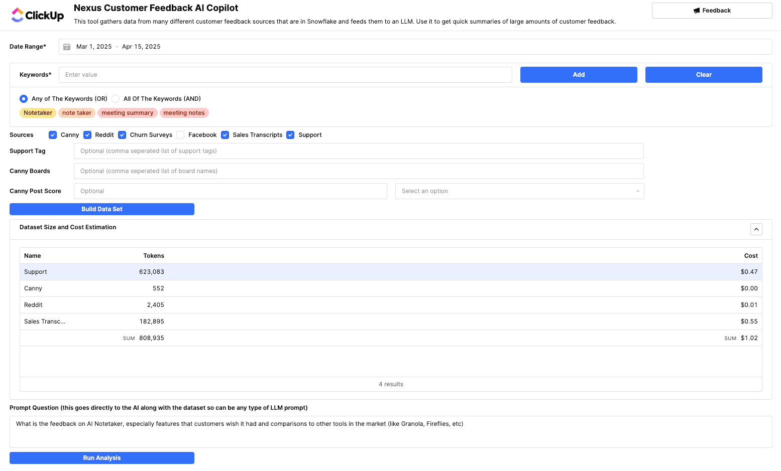 ClickUp's product feedback research agent