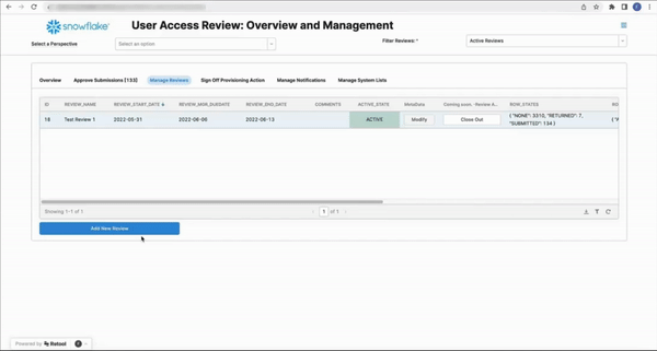 Gif of Snowflake retool dashboard, showing the adding of a review