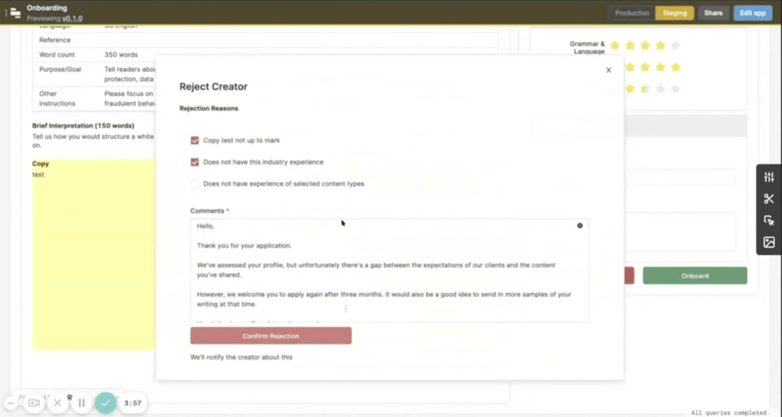 Screenshot of Pepper Content's Retool app with workflow details