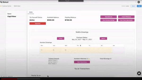 Gif showing Earnin's dashboard using the Retool app they built