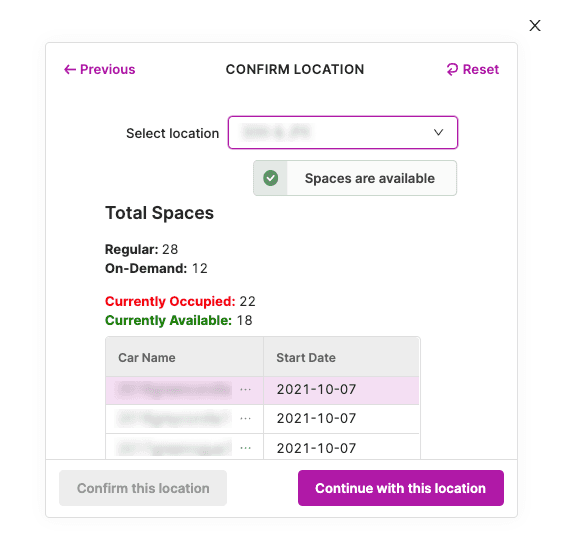 Screenshot of getaround select location